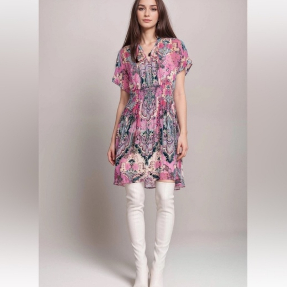 Johnny Was Thia Burnout Dress Mini Velvet Floral Size S